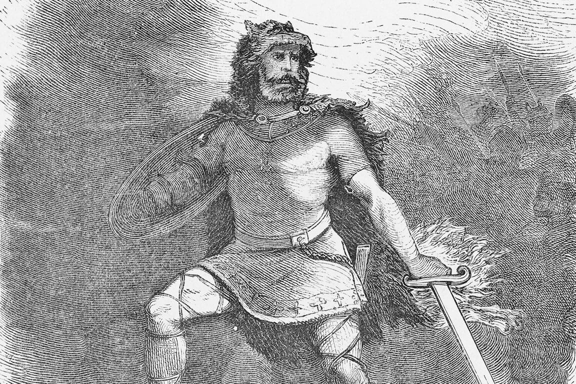 Norse Viking Tyr with a sword in his hand.
