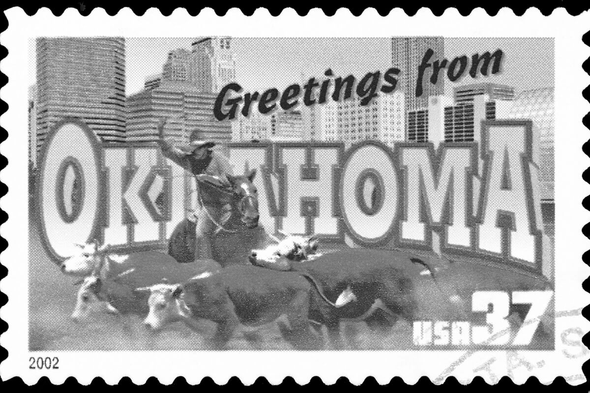 Cancelled stamp from the United States: Greeting from Oklahoma.